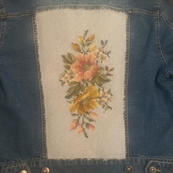 One of a kind cross stitch denim jacket - Picture 2 of 3